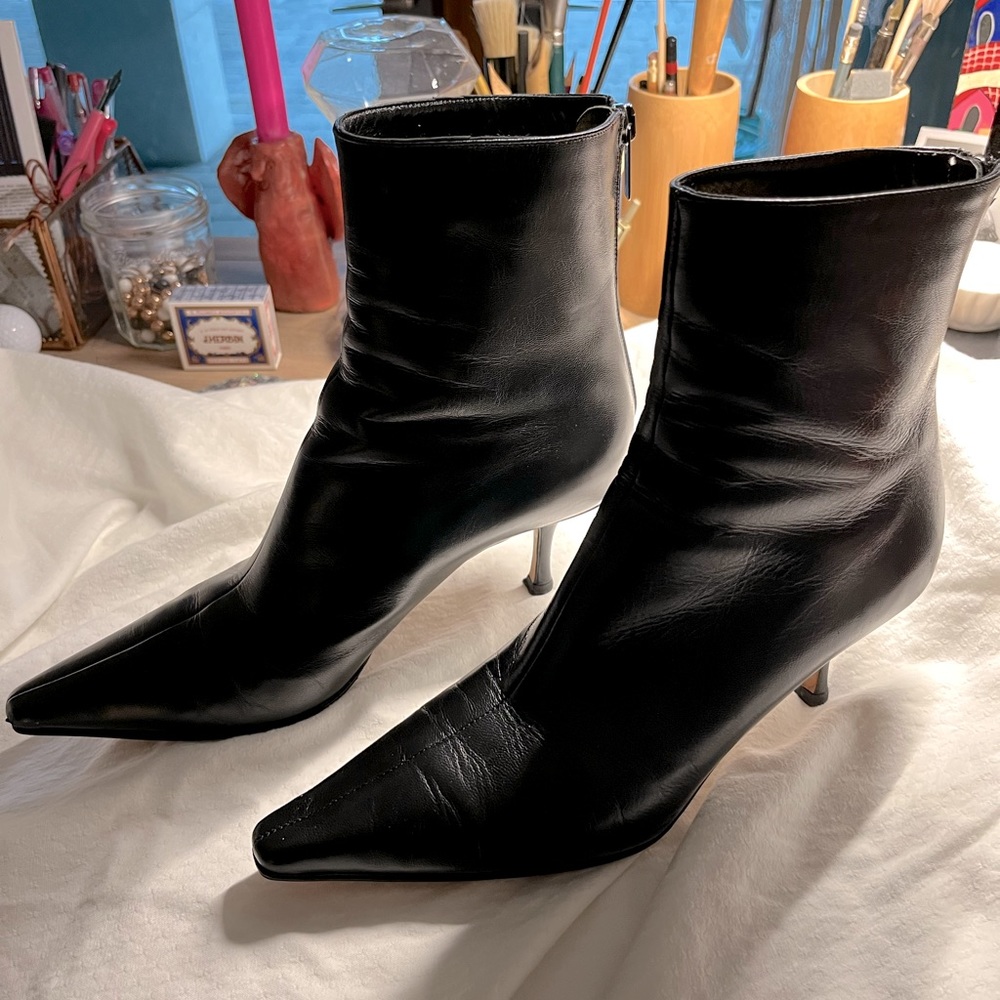 Jimmy Choo kitten heel booties, black leather